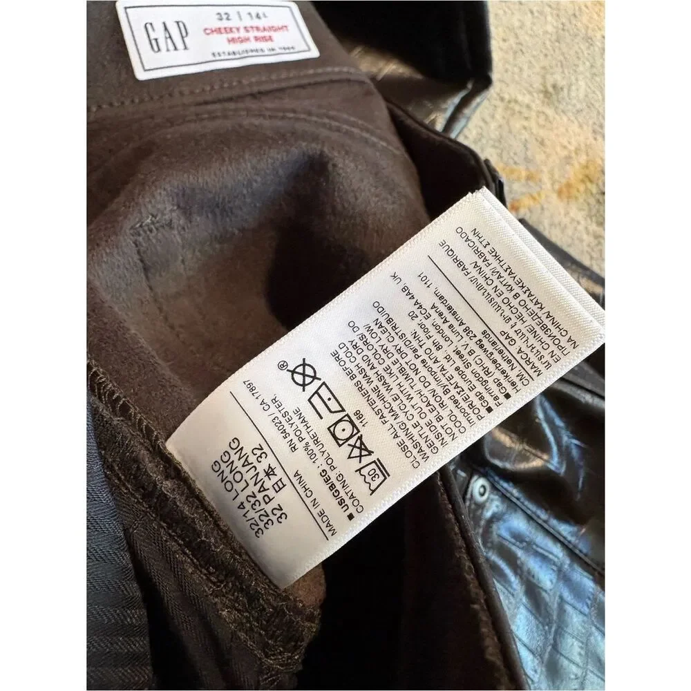 GAP High Rise Vegan Croc Leather Cheeky Straight Pants 32 14 Long Tall NWT